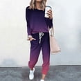 thumbnail image 3 of Mrat Two Piece Set 2 Piece Jogging Sets Gradient Color Polyester Long Sleeve Sweatsuits Sets Two Piece Track Suits Drawstring High Waist Pants Set Comfy Outfits T-Purple 3XL, 3 of 5