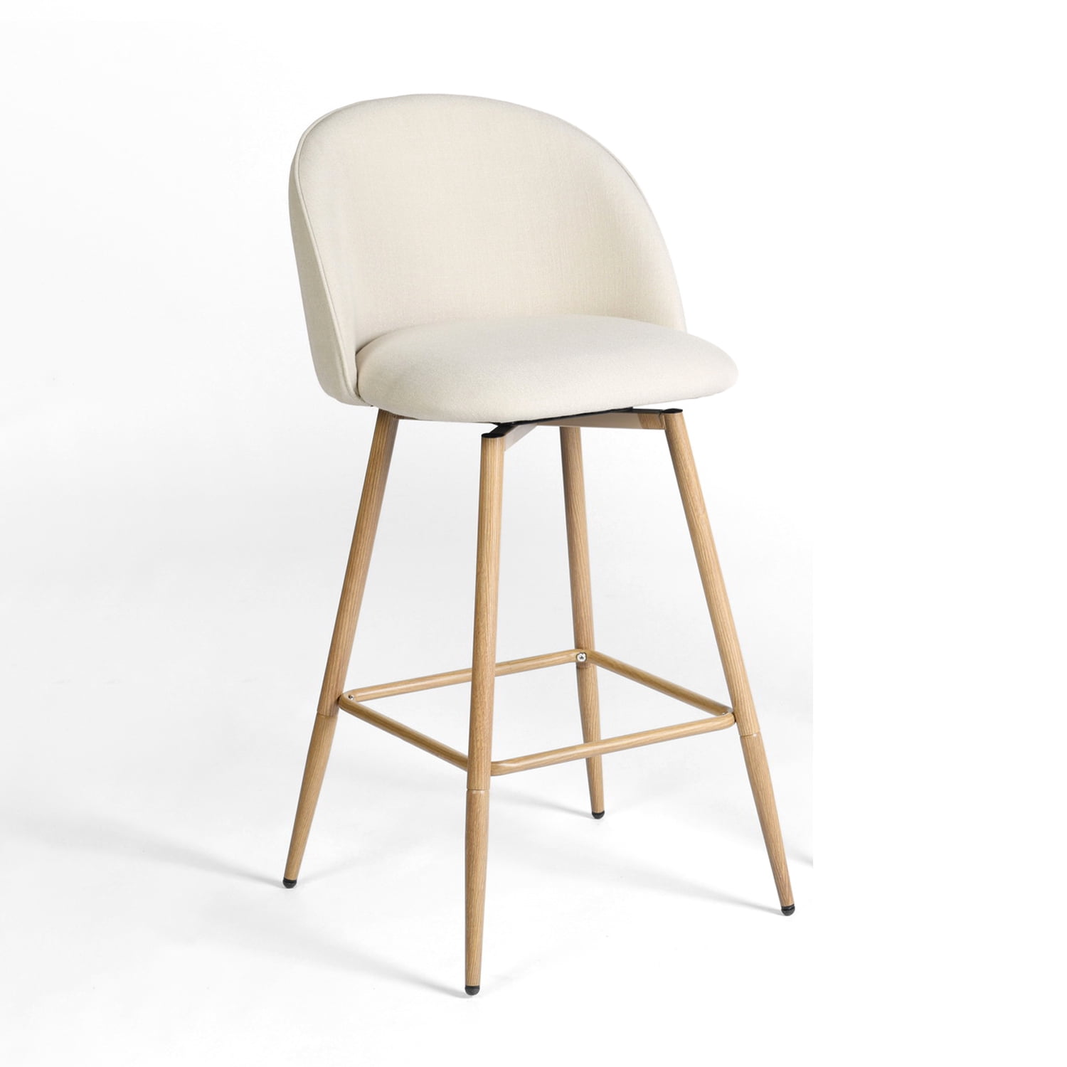 Ensemble de 2 tabourets de bar modernes Homy Casa avec revêtement en tissu et pieds en bois - Hauteur du siège : 66 cm
