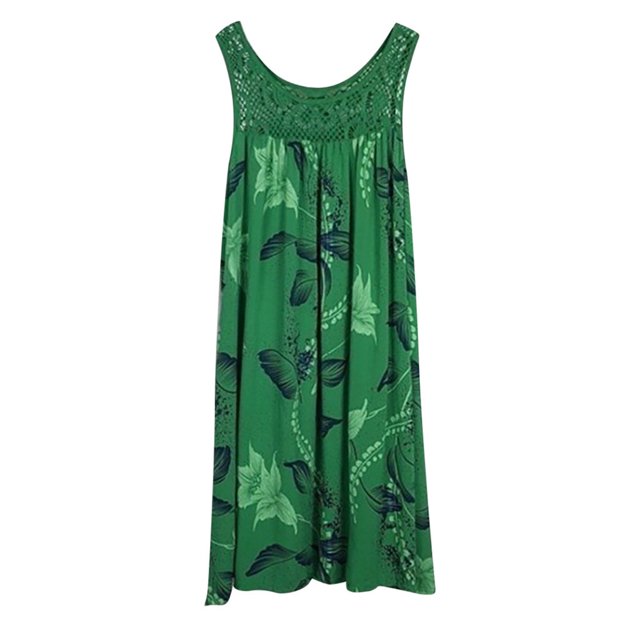 Birdeem Womens Spring/Summer Round Neck Lace Patchwork Printed Loose Sleeveless Dress