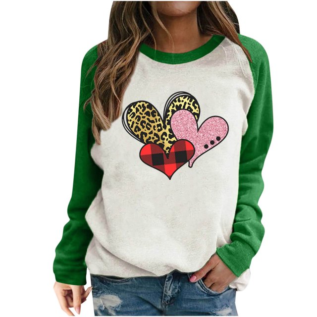 RKSTN Chandail en Molleton de la Saint-Valentin pour Femmes Mode Imprimé Lettre et Cœur Chandail en Molleton Manches Longues Col Rond Tops