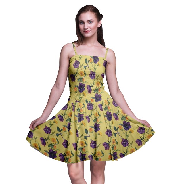 Bimba Floral Women Sleeveless Mini Flowy Tank Summer Sun Dress Floral Print Dress-X-Small