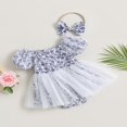 thumbnail image 3 of Baby Romper Dress Flower Print Boat Neck Short Puff Sleeve Jumpsuits, 3 of 8