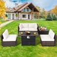 thumbnail image 1 of Costway 6PCS Patio Rattan Furniture Set 42" Fire Pit Table Cover Sofa Cushion Off White, 1 of 10