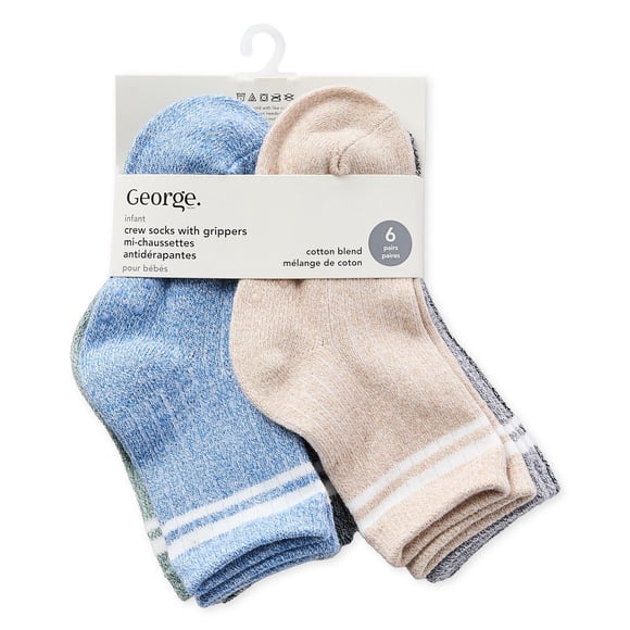 George Toddler Boys' Crew Socks with Grippers 6-Pack