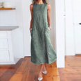 thumbnail image 1 of HKEJIAOI Robes Décontractées pour Femmes Offres Liquidation Robe d'Anniversaire Femme Décontractée à Rayures Imprimées Robe Sans Manches Col Lin Poche Longue Robe Vert, 1 of 9