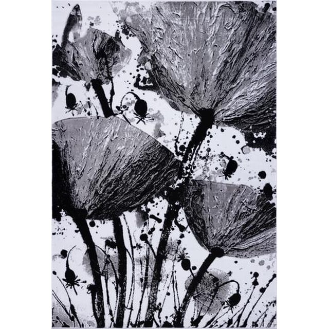 Ladole Rugs Poppy Floral Pattern Contemporary Indoor Area Rug Carpet in Grey Black, 8x11 (7'10" x 10'5", 240cm x 320cm)