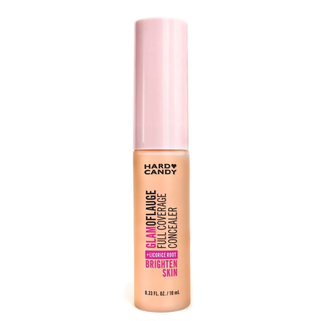 Hard Candy Glamoflauge Pro Cache-Cernes Moyen 0,33 fl oz dans une Bouteille Cylindrique beige avec Bouchon Rose Pâle, Étiqueté pour une Couvrance Totale et une Peau Éclaircissante avec Racine de Réglisse, Idéal pour le contouring et l'Illumination dans le Maquillage.