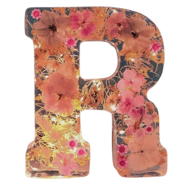 Rvkxad Flower Letter Night Light, Resin Floral Alphabet LED Light for Home Decor, Bedside Lamp, Gift Light, Decorative Lamp