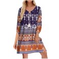 thumbnail image 2 of Ovzne Robes pour Femmes Robe pour Femme Mode Féminine Décontractée Imprimée à Cordon Fente Été Manches 3/4 Robe à Col Rond Robe d'Été Imprimée Liquidation, 2 of 7