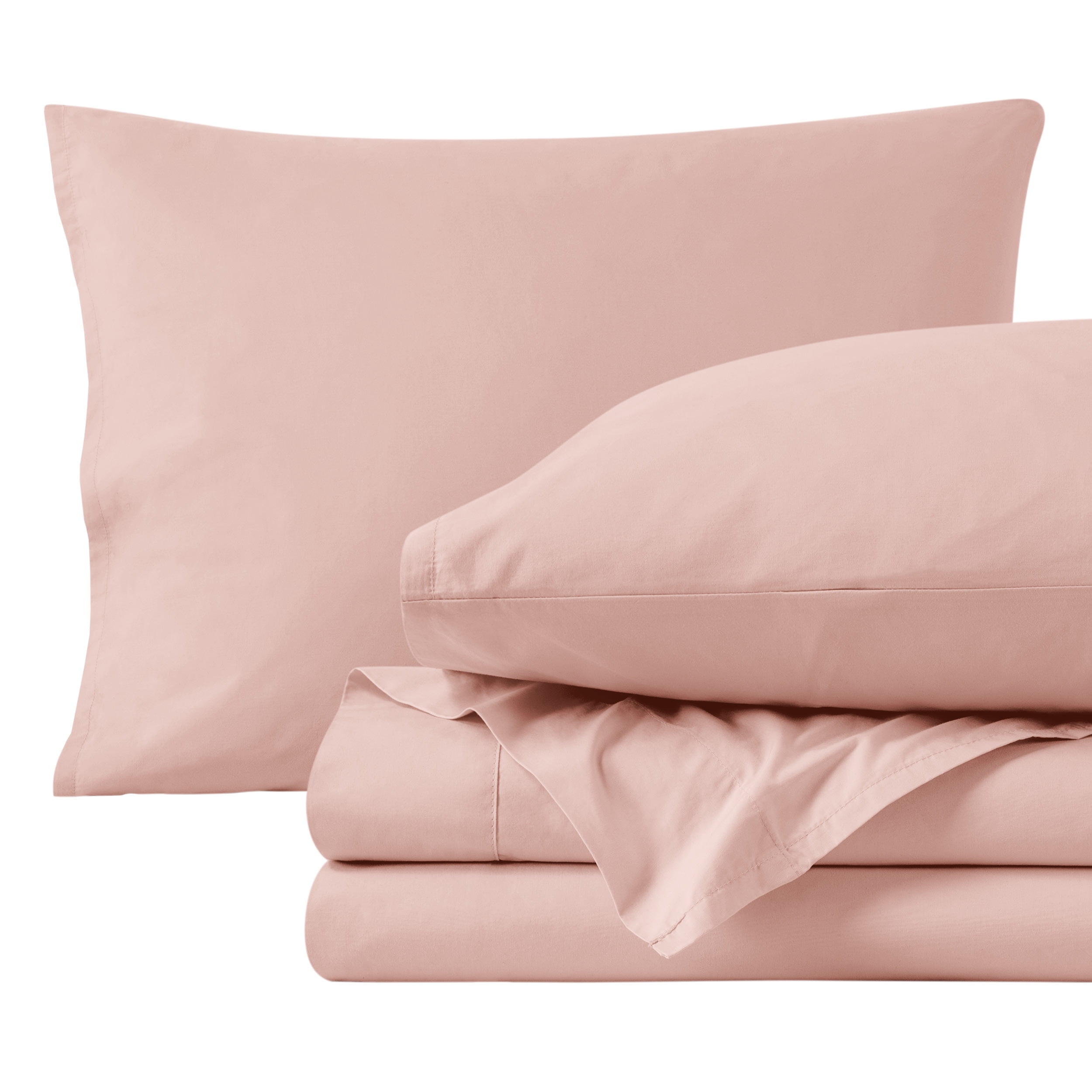 Bare Home Organic Percale Sheet Set - 300 Thread Count - 100% Organic Cotton - Split King, Dusty Pink