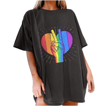 Pisexur T-Shirts LGBT Gay Pride T-Shirts Lesbiennes Drapeau Arc-en-Ciel T-Shirt Gay Fier Inspirant T-Shirts Imprimé Cœur d'Amour LGBTQ Égalité Hauts à Col en V