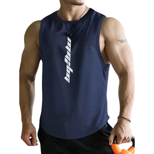 Débardeur de Sport d'Été pour Hommes Imprimé Lettre Col Rond Sans Manches Séchage Rapide