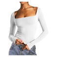 thumbnail image 1 of Timegard Hauts de Sortie pour Femmes Camisoles Col Carré Manches Longues T-Shirt Froncé Automne Décontracté Ajusté Hauts, 1 of 6