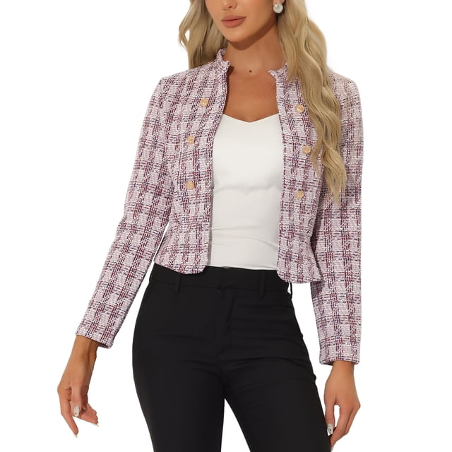 INSPIRE CHIC Blazer Veste en Tweed à Carreaux Élégant pour Femme P Rose