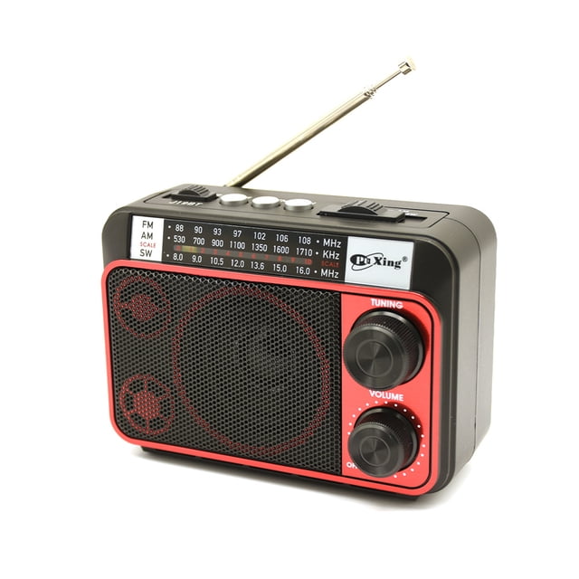 Radio Portable AM FM SW Radio Rechargeable avec Lampe de Poche LED et Haut-Parleur Intégré, Doté d'Un design Noir et Rouge. Comprend des Boutons de Réglage et de volume, une Antenne Télescopique, et des Repères de Fréquence pour FM (64-108MHz), AM (530-1600KHz), et SW (8-16MHz) Bandes. Alimenté par une Batterie lithium Rechargeable de 1000mAh, Il Prend en Charge la Lecture par Carte USB et TF. Convient à une Utilisation d'Urgence, au camping et aux Voyages.