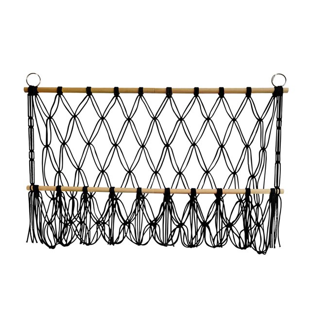 Abbracc Wall Hanging Net Plush Toy Net Handwoven Boho Macrame Stuffed Animal Hammock Black
