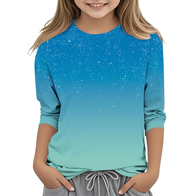 Posijego Garçons Filles T-Shirt à Manches 3/4 Imprimé Col Rond T-Shirts d'Été Hauts Décontractés pour Enfants