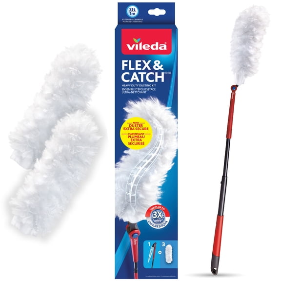 Vileda Flex & Catch Heavy Duty Duster for Cleaning, 3 ft. Handle Plus 3 Refills