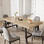 71" Long Rectangular Dining Table for 6-10 – Rustic Modern Wood, Sturdy Black Metal Legs, Industrial Farmhouse Kitchen & Dining Room Table, Easy Assembly – Wood Color