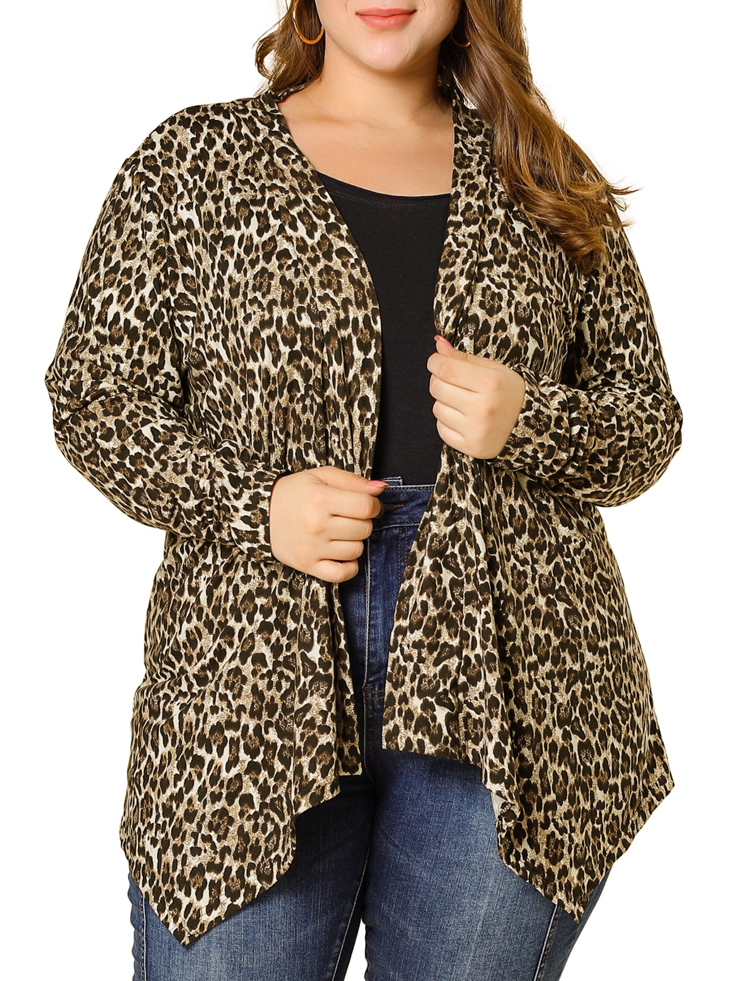 GRACE & GRANDEUR Cardigan Ouvert à l'Avant à Imprimés Léopard d'Halloween pour Femmes Grande Taille