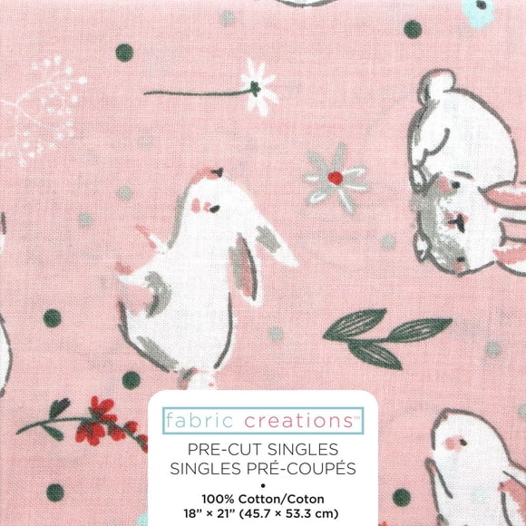 FABRIC CREATIONS Pink with White Painted Bunnies Cotton Fat Quarter 45 × 53 cm (18 × 21 in), 18x21