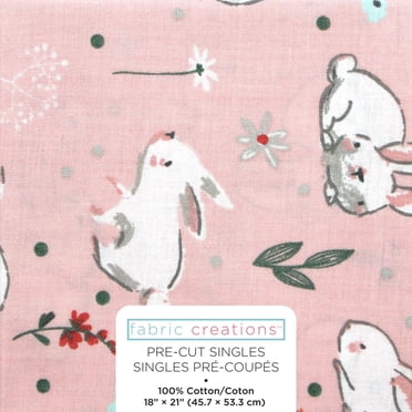 FABRIC CREATIONS rose avec blanc Painted lapins coupon fat quarter en coton 45 × 53 cm (18 × 21 po)