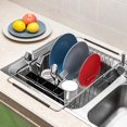 thumbnail image 3 of iPEGTOP Expandable Deep & Large Dish Drying Rack, Over the Sink, In Sink Or On Counter Dish Drainer with Black Removable Utensil Silverware Holder, Rustproof Stainless Steel, 3 of 5