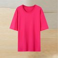 thumbnail image 2 of Pisexur Hauts d'Été pour Femmes, Hauts pour Femmes, Hauts de Sortie pour Femmes, Hauts pour Dames, T-Shirt d'Été pour Femmes à Col Rond, Manches Courtes, Décontracté, Mode, Imprimé, à Boutons, Rose Vif, 2TG, 2 of 4