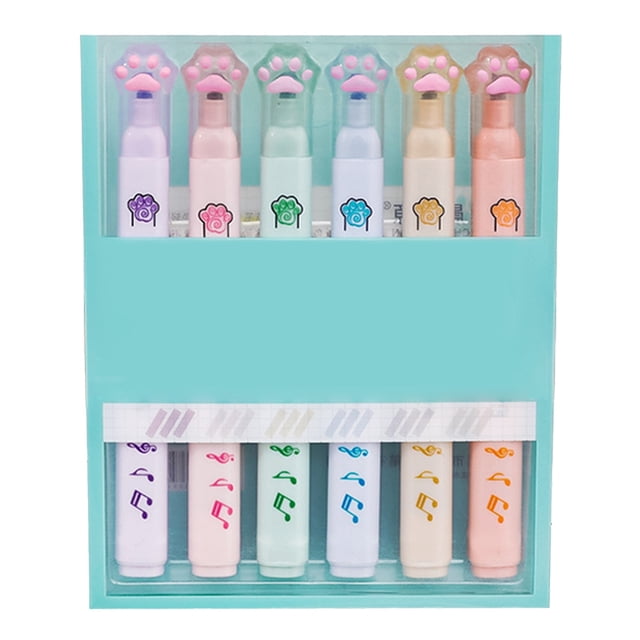 Product Category Highlight Craft Stationery 4ml Highlighters with Chisel Tip Marker Pens | Assorted Candy Colors for Highlighting Durable Build and Cat Pattern Design 6PCS