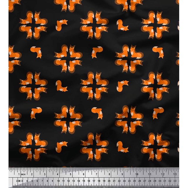 Soimoi Poly Crepe Fabric Fox Kids Printed Craft Fabric by The Yard 42 Inch Wide