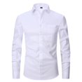 thumbnail image 3 of Japceit Chemise à Manches 3/4 Homme Mode Uni Col Rabattu Cardigan Haut de Bureau Chemise Hauts à Boutons, 3 of 6