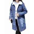 thumbnail image 1 of Women'S Winter Faux Fur Collar Long Denim Coat Trucker Jacket Deep Blue M, 1 of 9