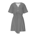 thumbnail image 4 of LOVZFMLL Robe d'Été Décontractée pour Femme à Manches Courtes, Col en V, Boutonnée, Robe de Plage pour Vacances et Voyages avec Poches, Gris, A TG, 4 of 8