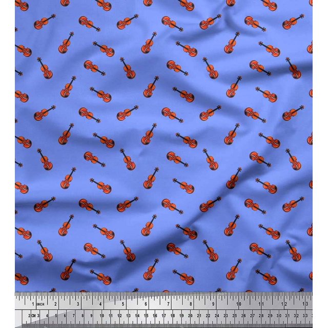 Soimoi Cotton Poplin Fabric Guitar Musical Instrument Print Sewing Fabric Yard 56 Inch Wide