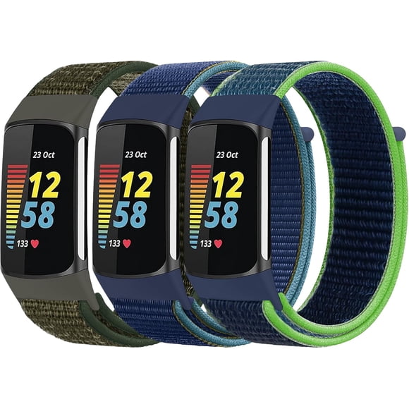 MYKOMI 3 Pack Nylon Watch Band Compatible with Fitbit Charge 6 / Fitbit Charge 5 Band,Adjustable Braided Straps Band Soft Breathable Stretchy Loop Strap for Charge 6 / Charge 5