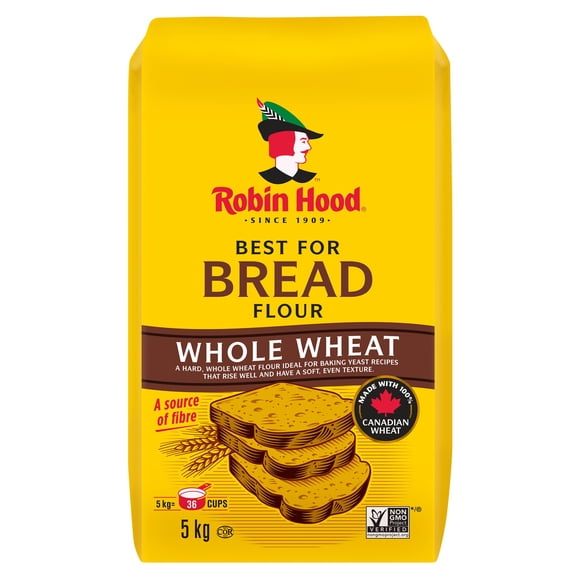 Farine de blé entier Robin Hood Best for Bread, fabriquée à partir de blé 100 % canadien, 5 kg