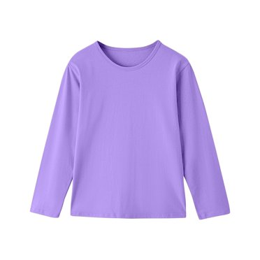Tranfacy Girls Long Sleeve Shirts, Fall Shirts, 3-12 Years Boys and Girls Solid Color Round Neck Long Sleeve Top Casual and Comfortable Base Shirt