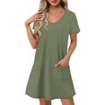 thumbnail image 1 of Liquidation d'Été 2025! Robe Grande Taille pour Femmes, Liquidation de Robe d'Été pour Femmes, Mode Féminine Robe Décontractée à Manches Courtes Col en V Couleur Unie, 1 of 4