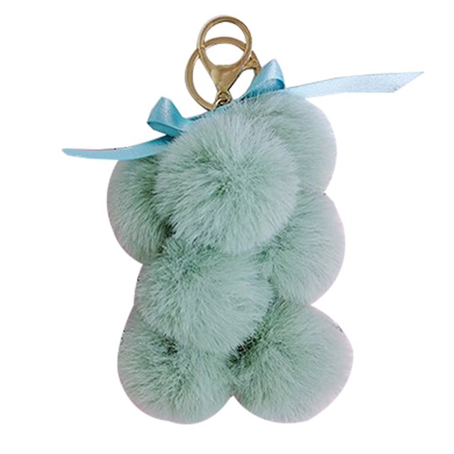 Porte-clés en Fausse Fourrure Boule Bowknot Raisin Conception Pom Pom Ball Charme Sac à Main Pendentif