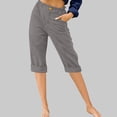thumbnail image 2 of Timegard Womens Capri Pants Straight Leg Elastic Waisted Button Summer Casual Crop Pants with Pockets, 2 of 4