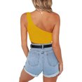 thumbnail image 3 of Women's Sleeveless Crop Tops Sexy One Shoulder Strappy Tees Basic Crop Tank Tops(Yellow,XL), 3 of 5