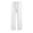 thumbnail image 4 of Women Casual Solid Cotton Linen Drawstring Elastic Waist Wide Leg Pants Cropped Trousers, 4 of 6