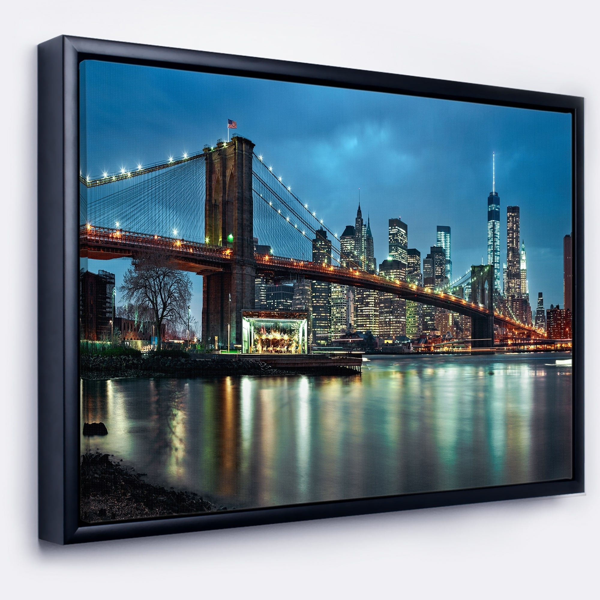 Design Art Pont De Brooklyn Et Gratte-Ciels  Sur Toile Encadrée
