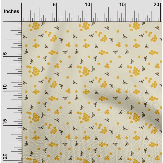 oneOone Popeline de Coton Tissu Imprimé Nid d'Abeilles et Abeilles Insectes BTY 42 Pouces de Large