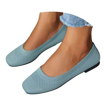Dakaela Chaussures Plates pour Femmes Confort Tricotées Ballerines Habillées Bout Carré à Enfiler Décontractées Travail Mocassins