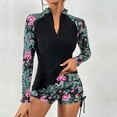 thumbnail image 1 of jsaierl Women 2 Piece Rash Guard with Boy Shorts Tropical Print Long Sleeve Zipper Swimsuit UPF 50 Bathing Suit, 1 of 7
