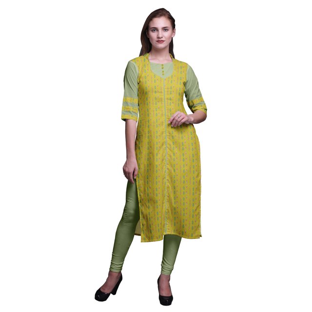 Bimba Kurta Droite en Rayonne Slub Imprimée Indienne Tunique à Manches 3/4 pour Femmes