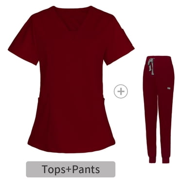 EQWLJWE Clearance Scrubs for Women Nurse Scrubs Costume Solid Stretch Scrub Set for Women Stretchy Mock Wrap Top and Jogger Pants Uniform Clinic V-Neck Protective Clothing Tops Halloween Scrubs