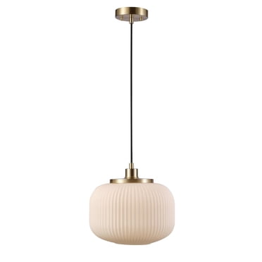 Lily 1-Light Matte Brass Pendant Light with Frosted Ribbed Glass Shade