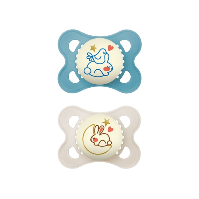 MAM Night Pacifiers (2 Pacifiers & Sterilizing Box), MAM Pacifiers 0-6 Months, Best Pacifier for Breastfed Babies, Assorted, Glow in the Dark Pacifier